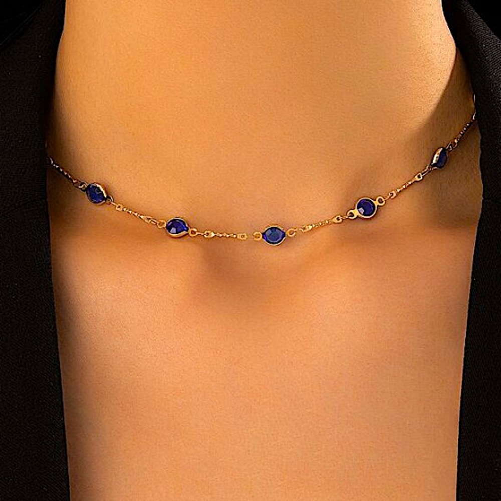 18K Gold Plated Blue Sapphire Zircon Choker Necklace